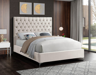 Cruz Velvet Upholstered Bed, Cream, Queen