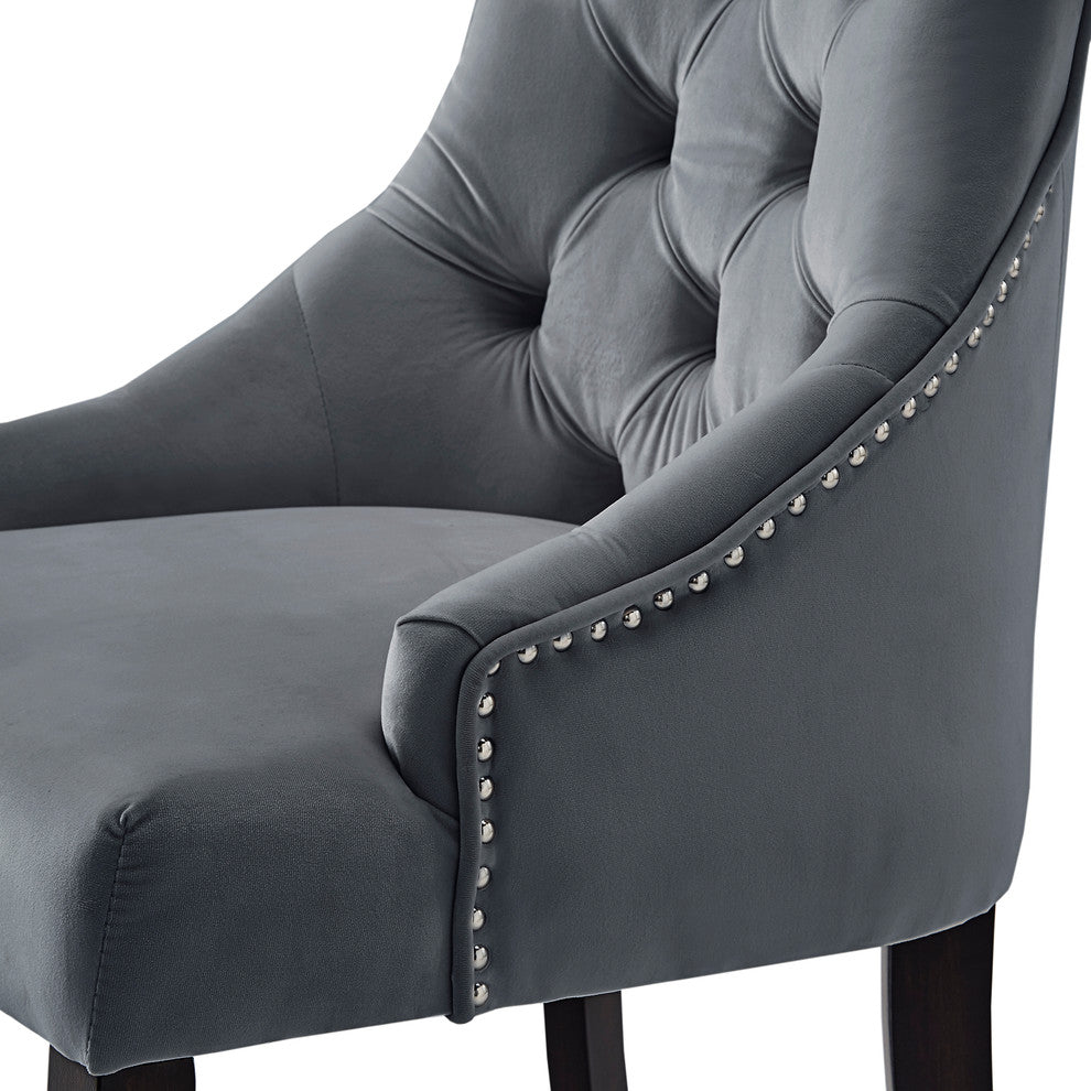 Rosalyn Velvet Button Tufted Sloped Wingback Dining Chair, Set of 2, Dark Grey
