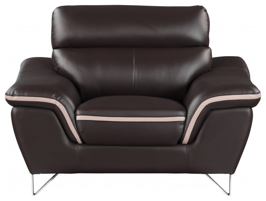 110" Charming Brown Leather Sofa Set