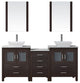 Virtu Dior 74" Double Bathroom Vanity, Espresso With Faucet and Mirrors