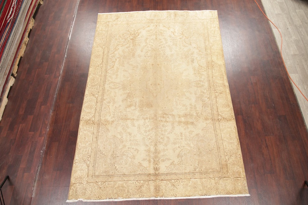 Consigned, Handmade Antique Persian Medallion 7x11 Distressed Oriental Faded Rug