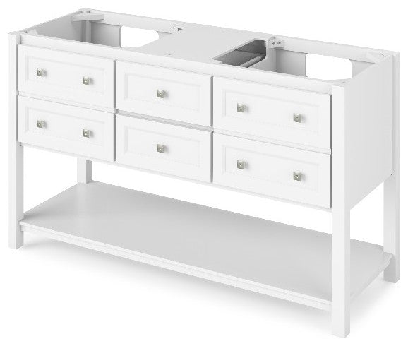 Adler Transitional 60" White Double Sink Vanity, Black Granite Vanity Top