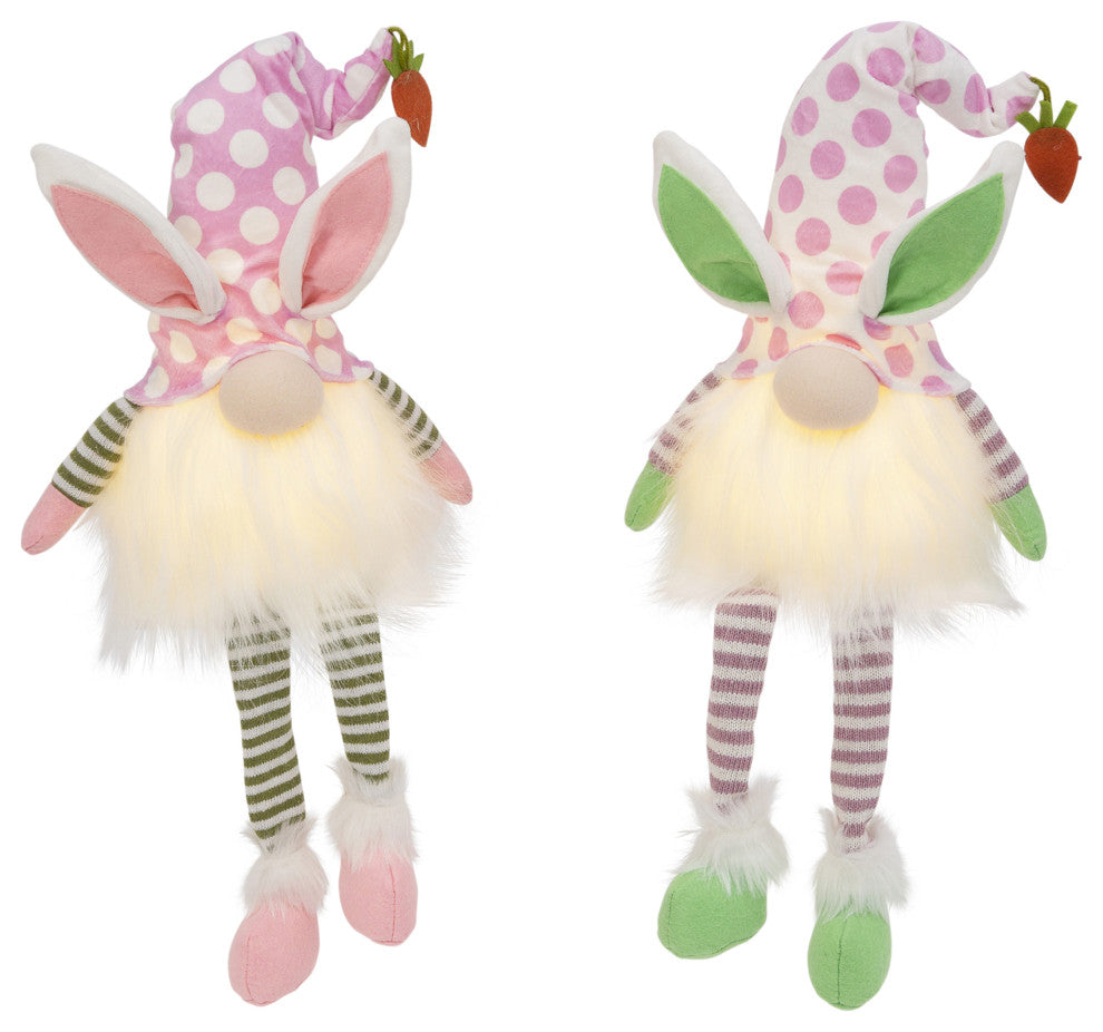 Set of 2 Assorted 26.7,Battery Operated Lighted Easter Gnomes