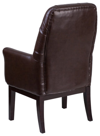 High Back Traditional Tufted Brown Leather Side Reception Chair