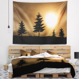 Bright Sunrise Tree Silhouette Landscape Wall Tapestry, 39"x32"