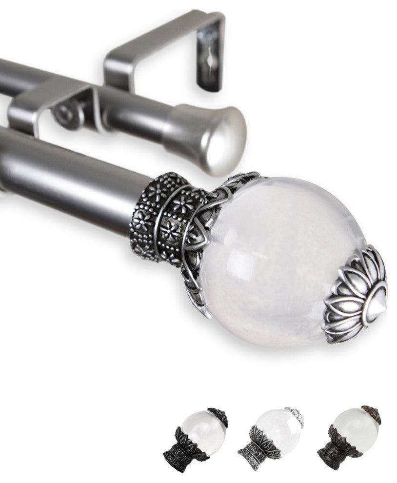 Glossy 1" Double Curtain Rod, Satin Nickel, 66-120"