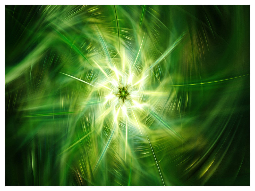 Rotating Fractal Green Fireworks, Floral Canvas Art Print, 40"x30"