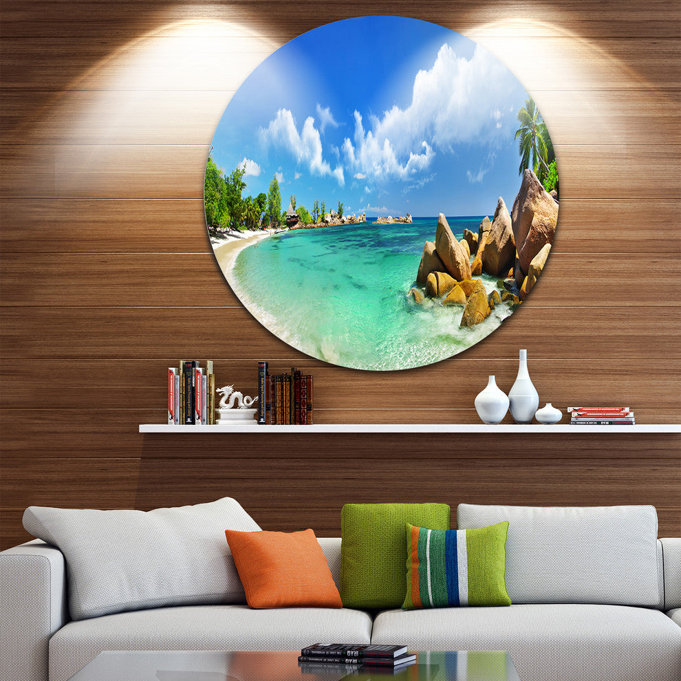 Seychelles Islands Panorama, Landscape Photo Disc Metal Wall Art, 38"