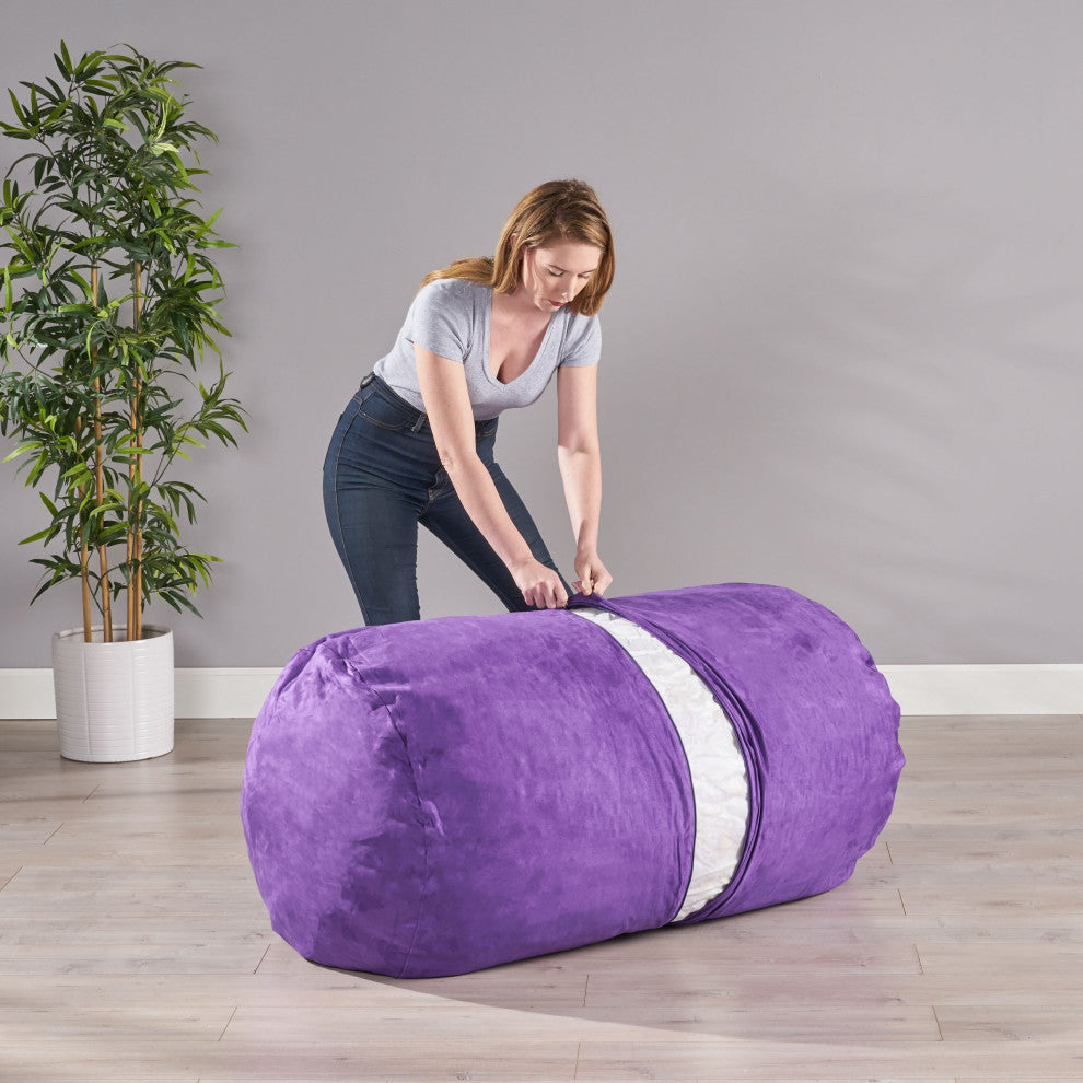 GDF Studio Cassell Purple Fabric 4-Foot Lounge Beanbag Chair