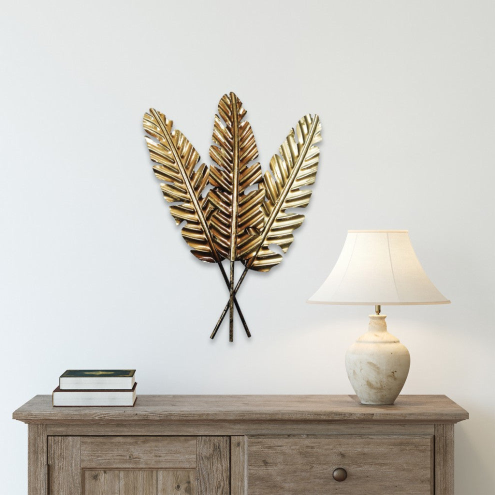 Contemporary Black and Gold Leaf Design Wall D"cor