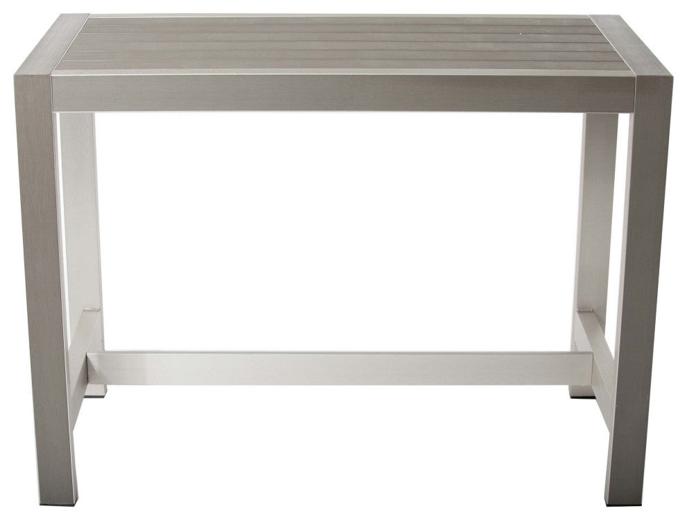 Benzara BM287805 Outdoor Bar Table, Gray Aluminum Frame, Plank Surface, Large