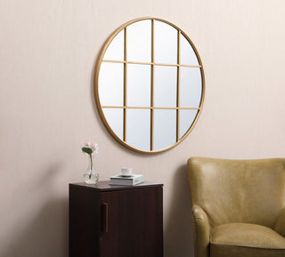 Macey Metal Windowpane Mirror, 36"x36", Brass