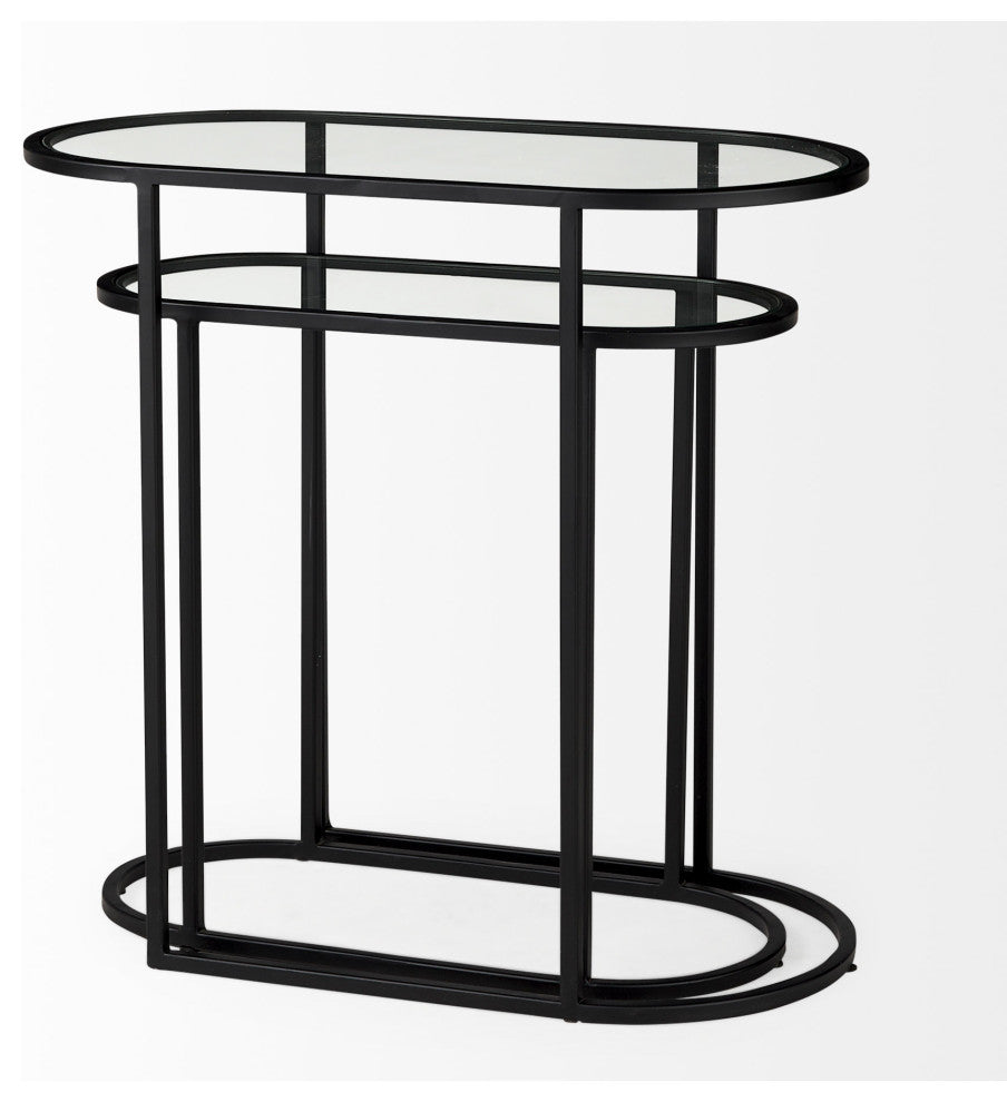 Celine Set of Two Black/Silver Metal and Glass Nesting Accent Tables