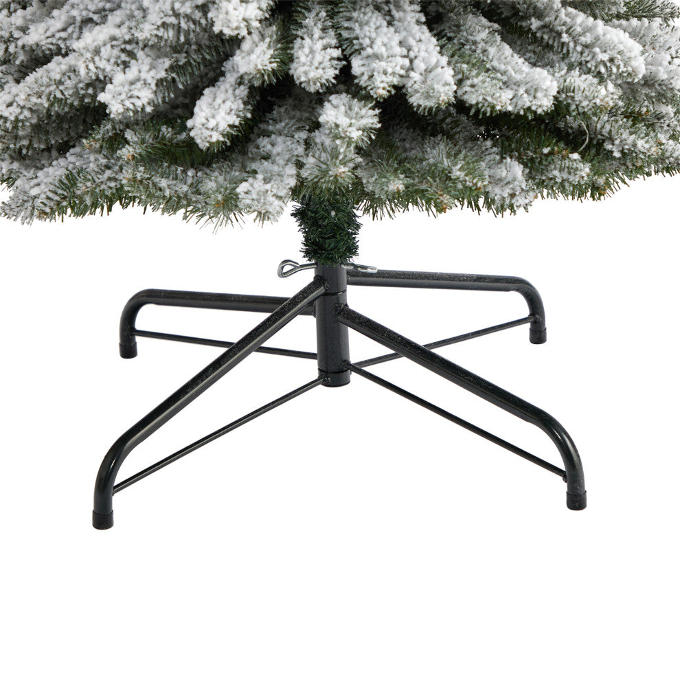8' Flocked Pencil Faux Xmas Tree With 500 Clear Lights and 646 Bendable Branches