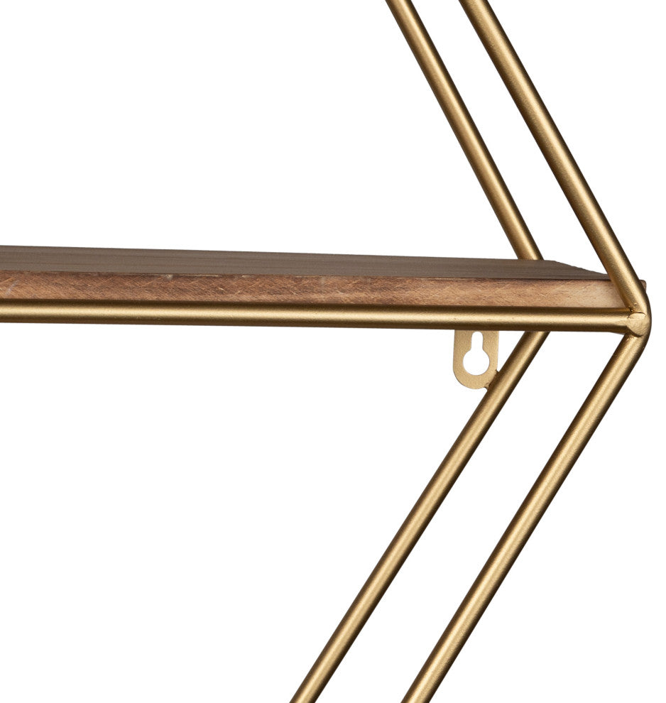 Golden Hexagonal Four Story Wall Shelf