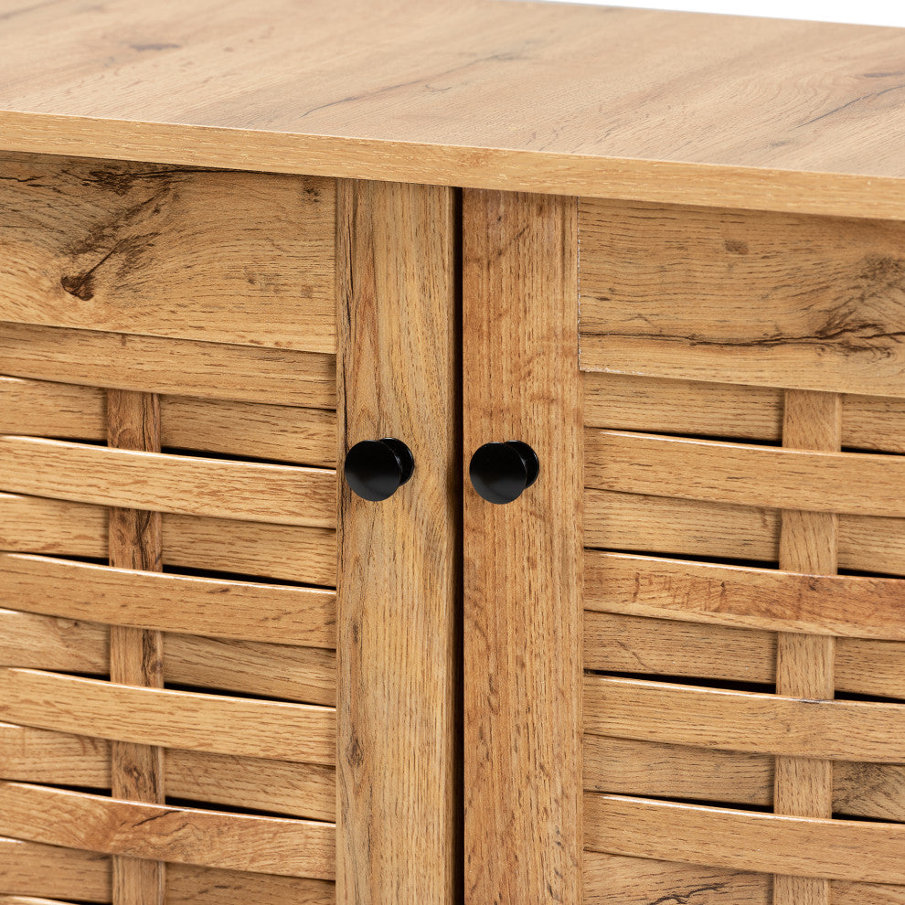 Winda Modern and Contemporary Oak Brown Finished Wood 2-Door Shoe Cabinet