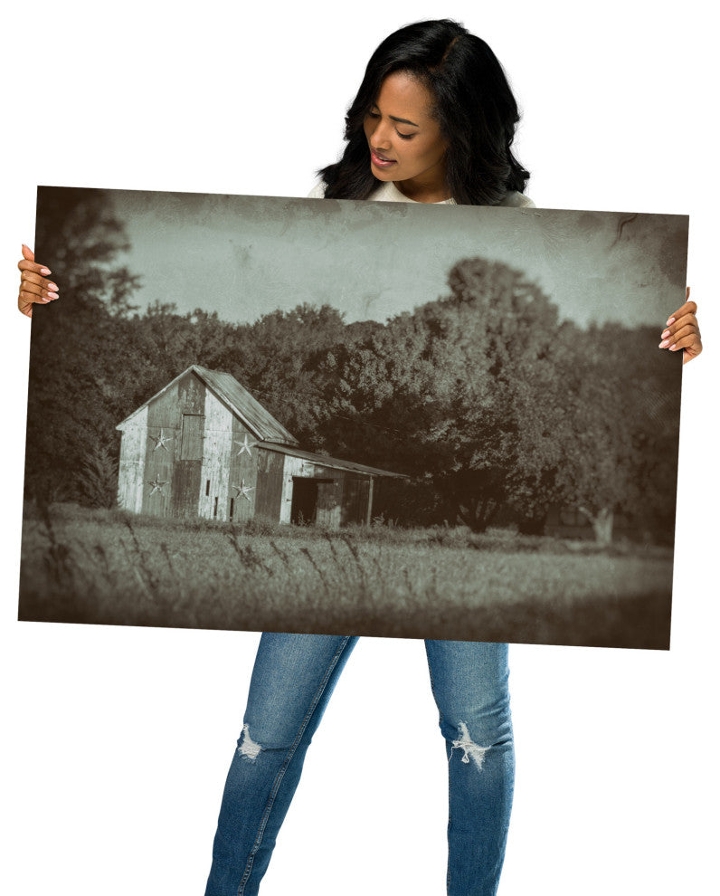 Patriotic Barn in Field Landscape Photo Unframed Wall Art Print, 24" X 36"