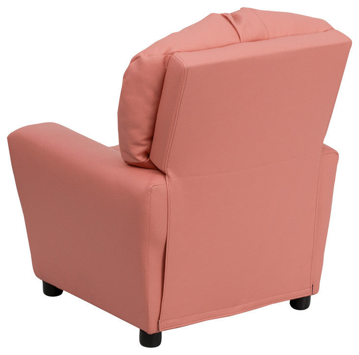 Contemporary Pink Vinyl Kids Recliner With Cup Holder