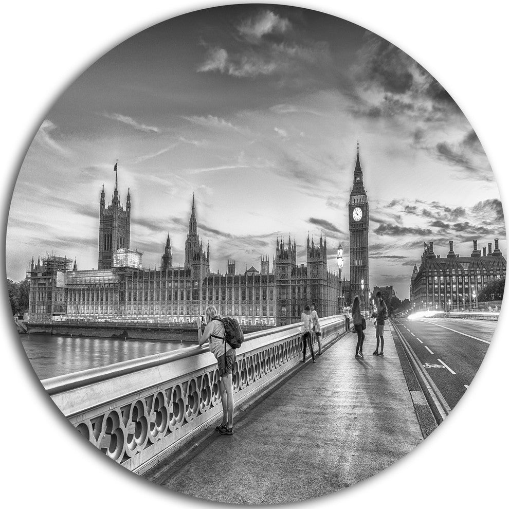 Beautiful Black And White London View, Cityscape Disc Metal Art, 36"