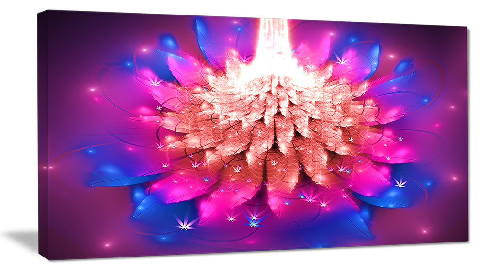 Bright Pink Fractal Flower on Blue, Floral Canvas Art Print, 32"x16"