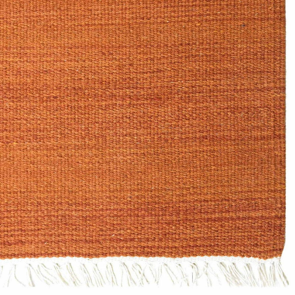 HAND WOVEN FLAT WEAVE KILIM WOOL ECO-FRIENDLY AREA RUGS-Solid,Dark Orange