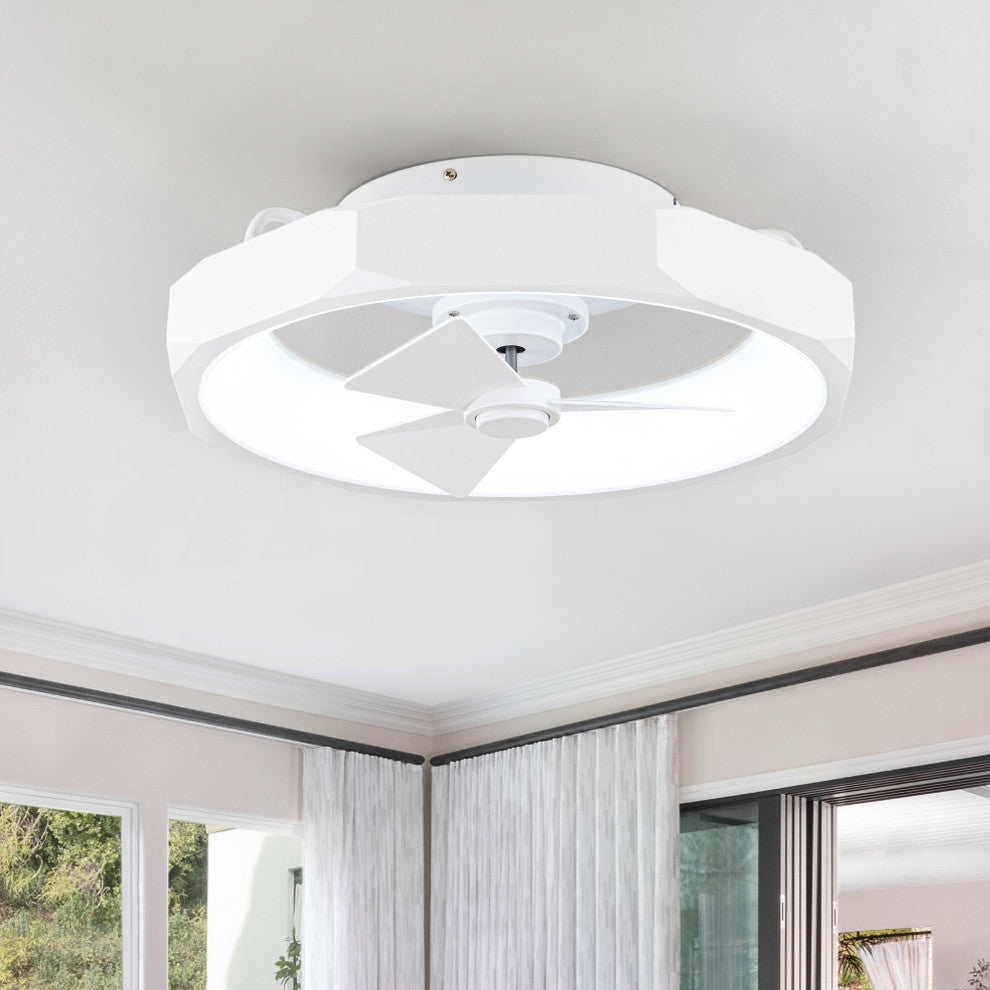 20 in. Modern White Flush Mount LED Ceiling Fan with Remote and DC Motor