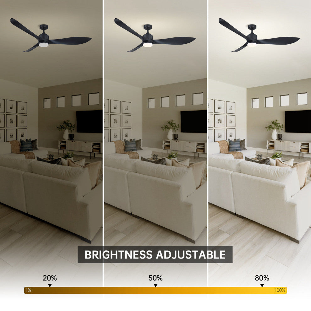 66 in Modern LED Ceiling Fan with 3 Blades and Remote Control, Black