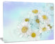 White Gerbera Flowers on Light Blue, Large Floral Canvas Artwork, 60"x28"