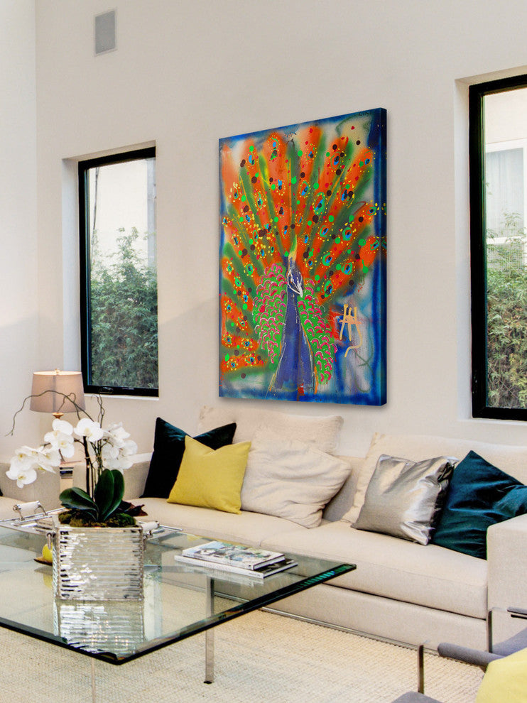 "Peacock" Painting Print on Wrapped Canvas, 24"x36"