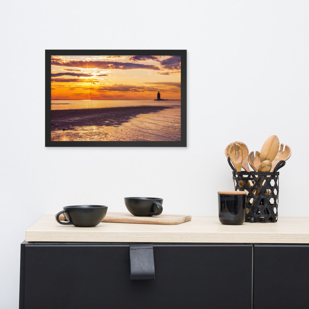 Cape Henlopen at Sunset Coastal Landscape Framed Photo Paper Wall Art Prints, Black, 12" X 18"
