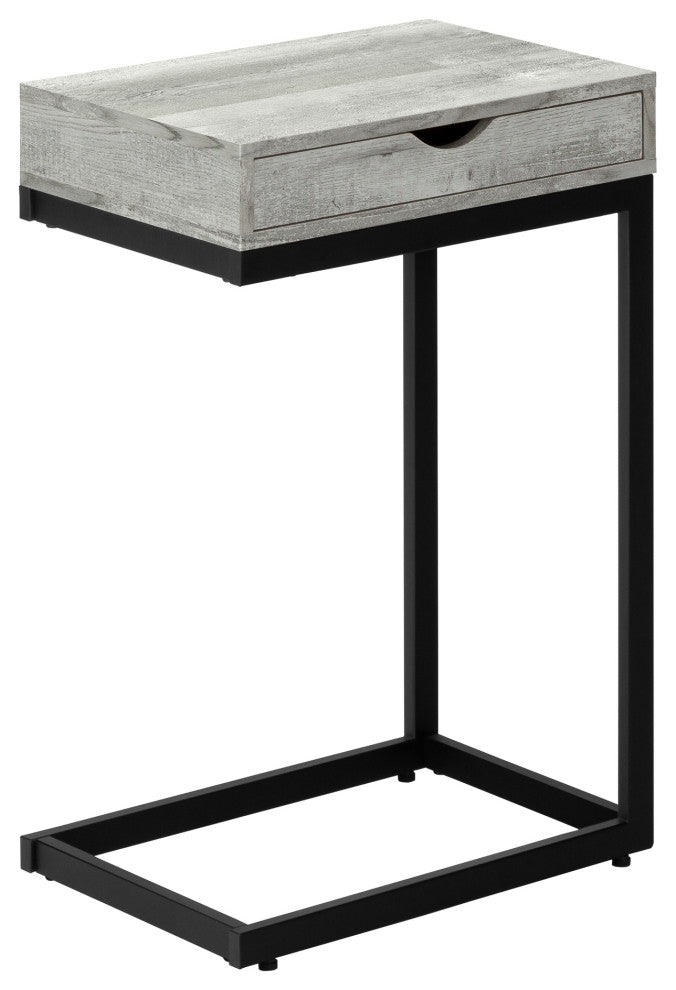 Accent Table, C-Shaped, Storage Drawer, Metal, Laminate, Grey, Black
