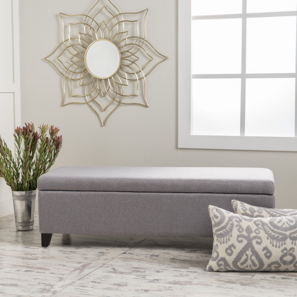 GDF Studio Charlotte Fabric Storage Ottoman, Light Gray