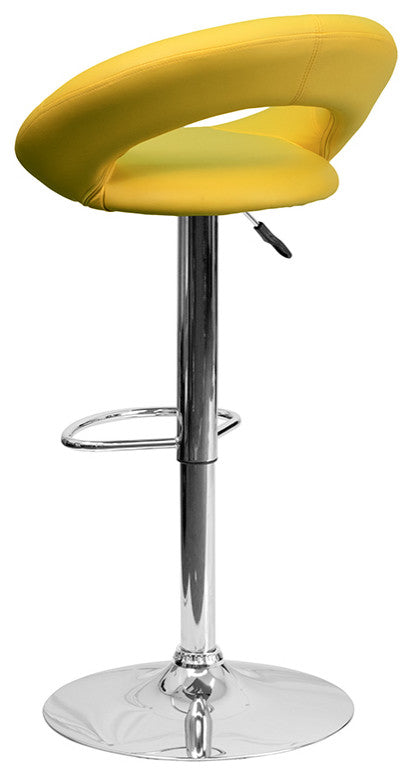 Vinyl Rounded Back Adjustable Height Barstool, Yellow