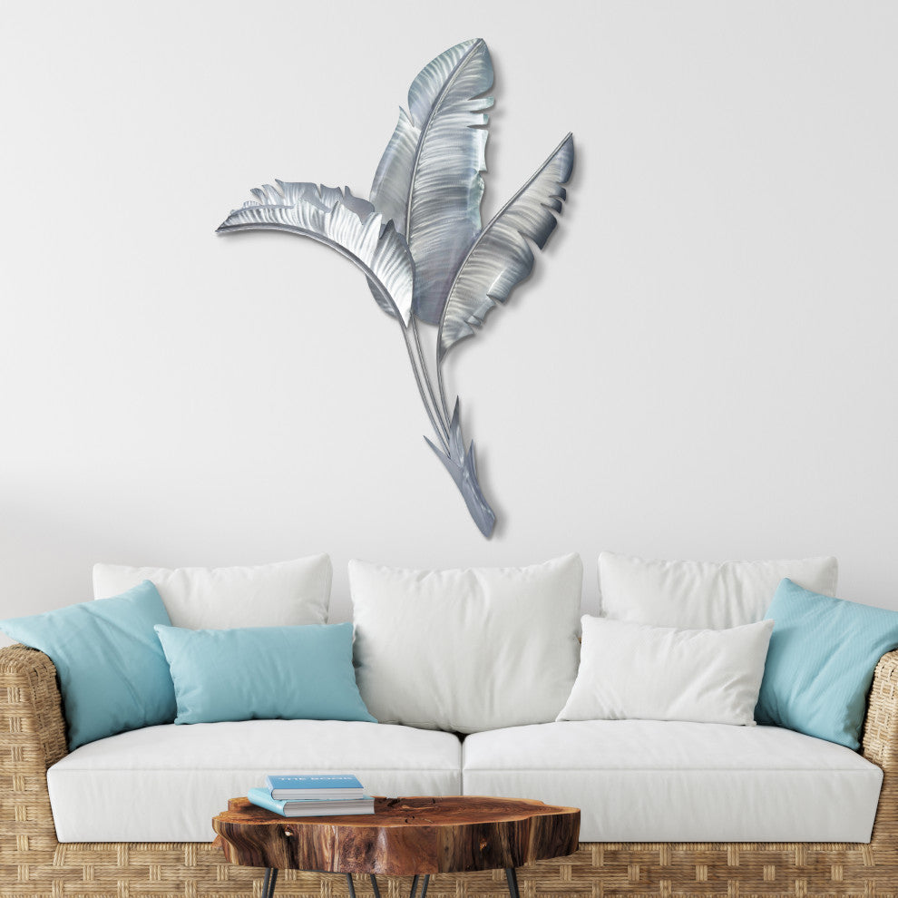 Banana Leaf Vertical Silver Tone Face Left
