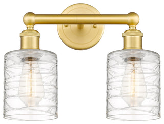 Edison Cobbleskill 2-Light 14" Vanity Light, Satin Gold Finish, Deco Swirl Shade