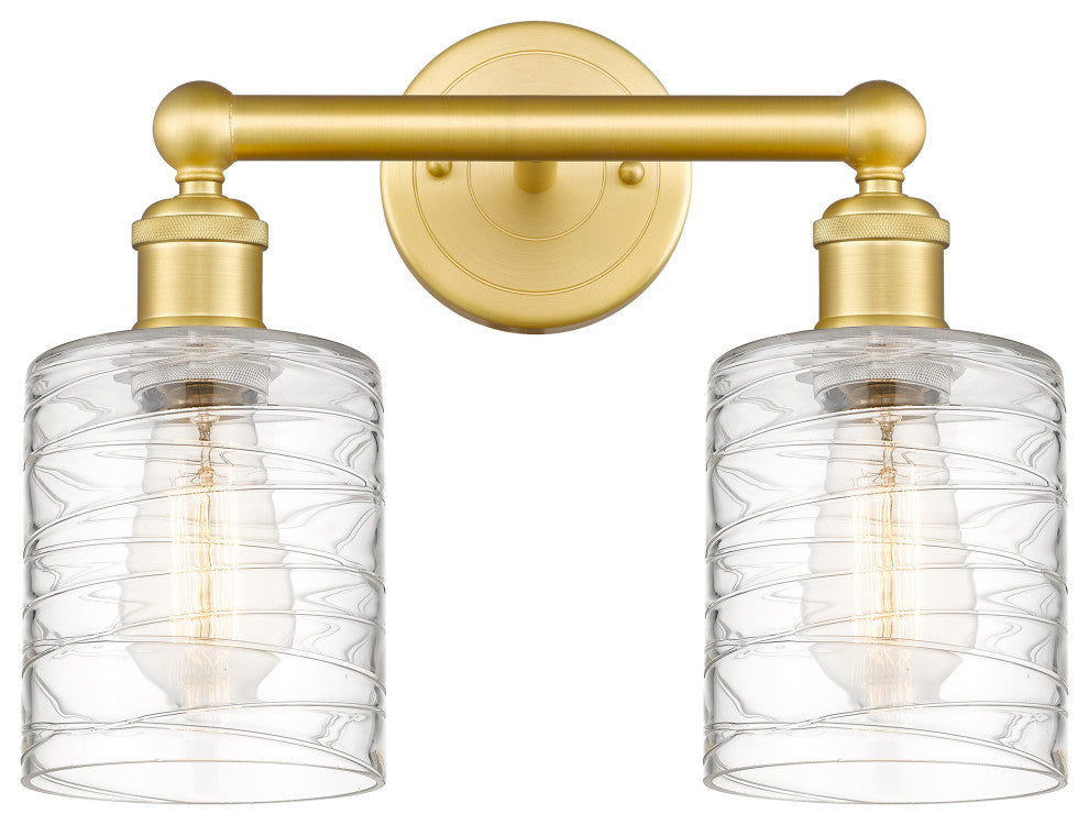 Edison Cobbleskill 2-Light 14" Vanity Light, Satin Gold Finish, Deco Swirl Shade