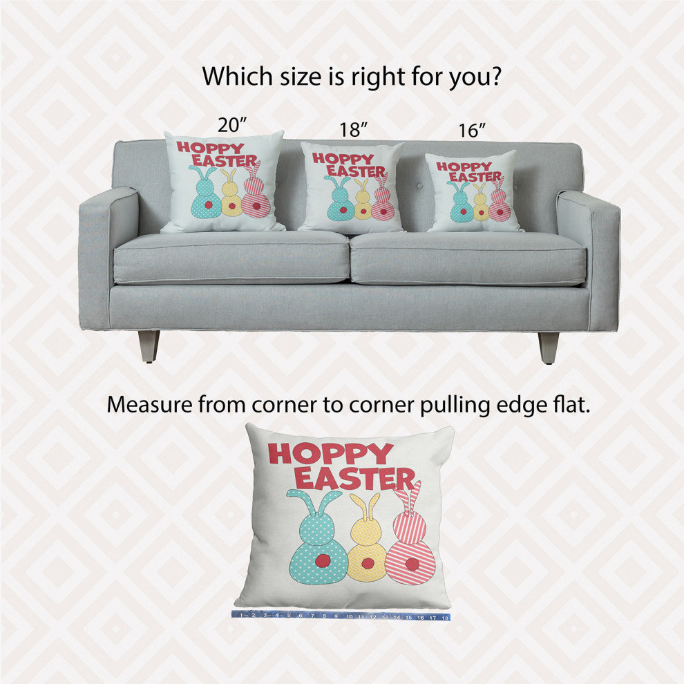 Hoppy Easter Polyester Indoor Pillow, White, 16"x16"
