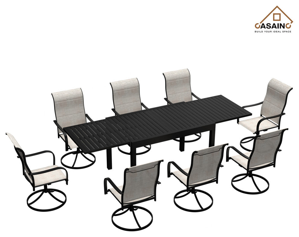 9 Piece Metal Frame Patio Dining Set, Aluminum Extendable Dining Table