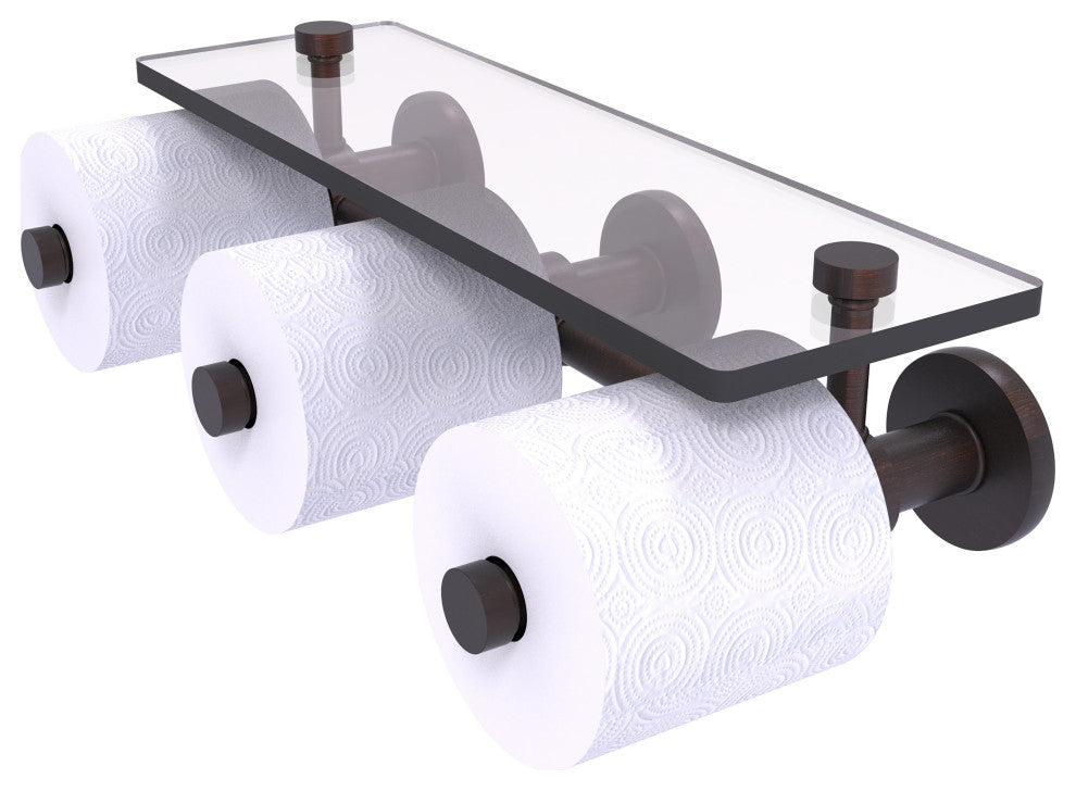 Prestige Skyline 3-Roll Toilet Paper Holder with Glass Shelf, Venetian Bronze