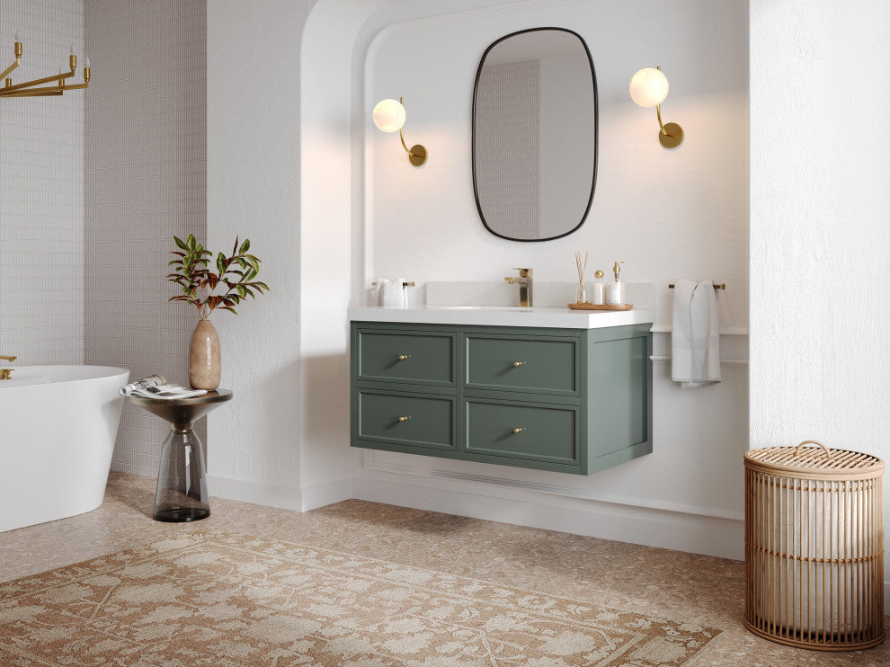 Roswell Floating 42" Single Sink Bath Vanity, Pewter Green 2" Calacatta Nuvo