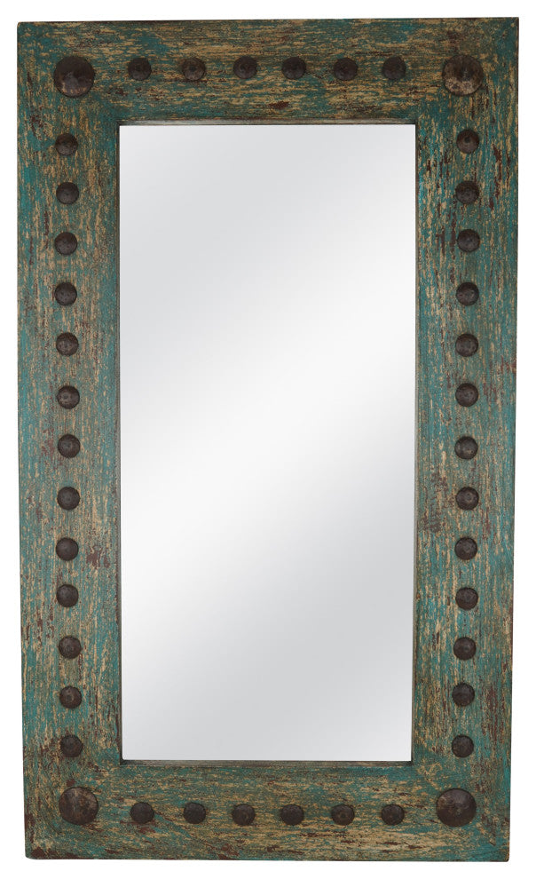Puebla Solid Wood Wall Mirror, Turquoise, 30"x66"