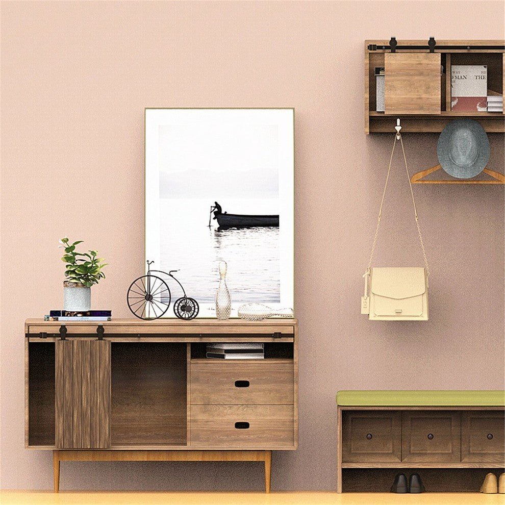 Mini Sliding Barn Door Hardware Kit, Bend T-Shape Design, 24", Double