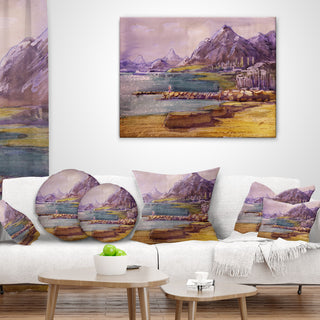 Purple Hills Landscape Printed Throw Pillow, 18"x18"