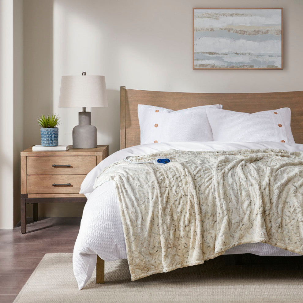 Beautyrest Zuri Oversized Faux Fur Heated Throw, Snow Leopard