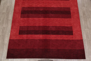 Gabbeh Striped Pattern Hand-Knotted Indian Oriental Rug, Red, 9'11"X8'2"