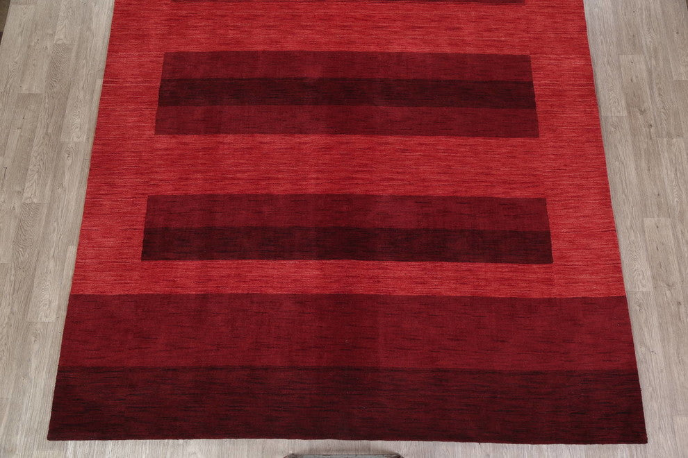 Gabbeh Striped Pattern Hand-Knotted Indian Oriental Rug, Red, 9'11"X8'2"
