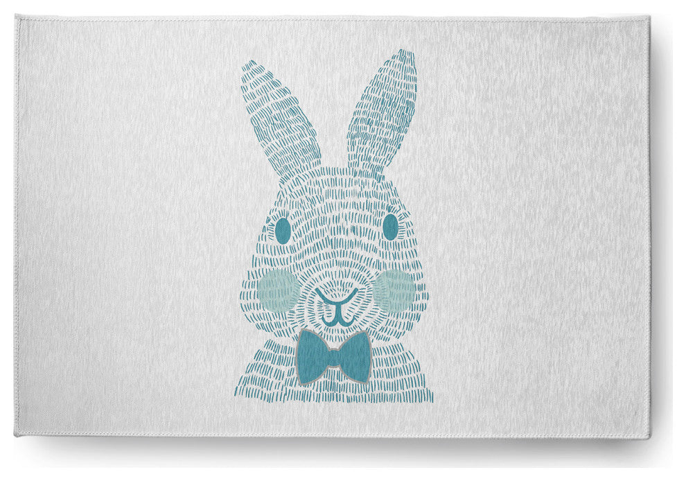 Monochrome Bunny Easter Chenille Rug, Explorer Blue, 4'x6'
