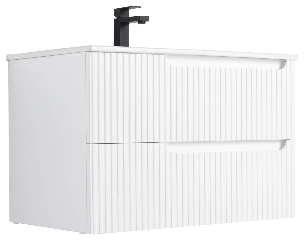 Citiscape Bath Vanity, Textured Drawer Fronts Sink Included, White, 30"