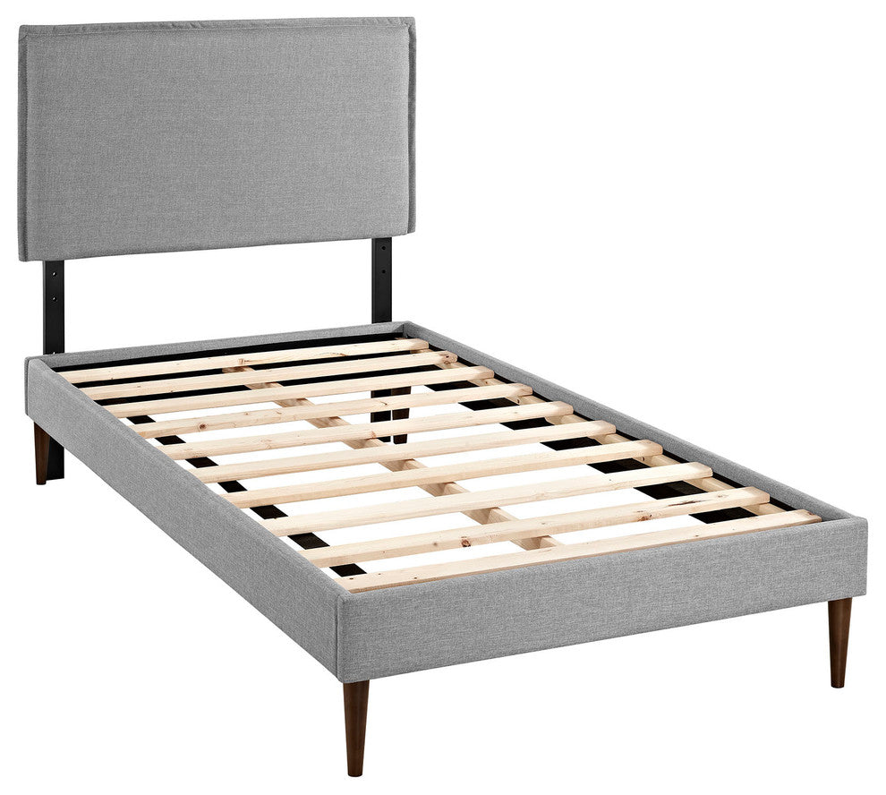 Modway Camille Twin Fabric Platform Bed With Round Tapered Legs, Light Gray