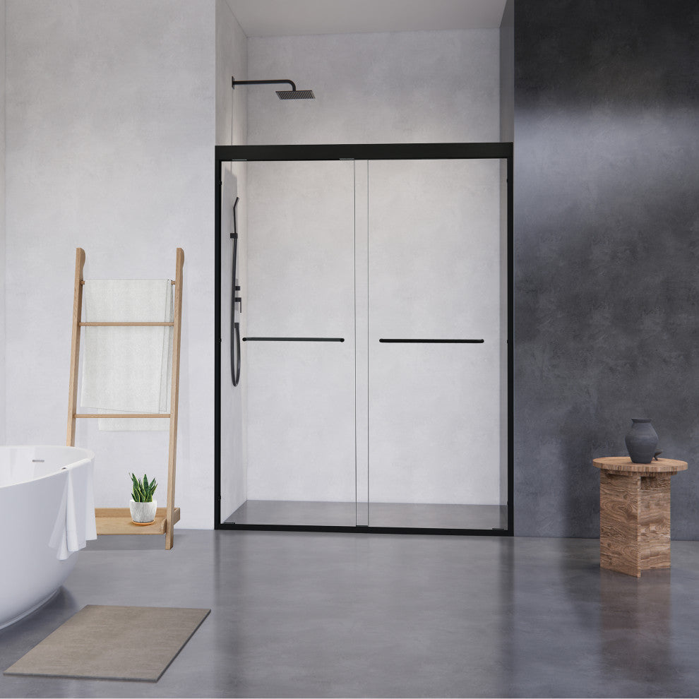 Ennis By Pass Framed Shower Door, Clear Glass, Matte Black, 60" W X 76" H